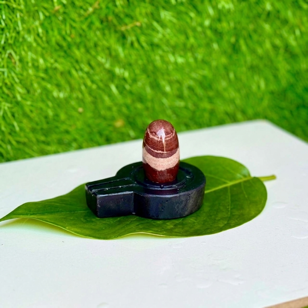 Original Banded Narmadeshwar Shivling with Black Jaladhari (2 Inch)