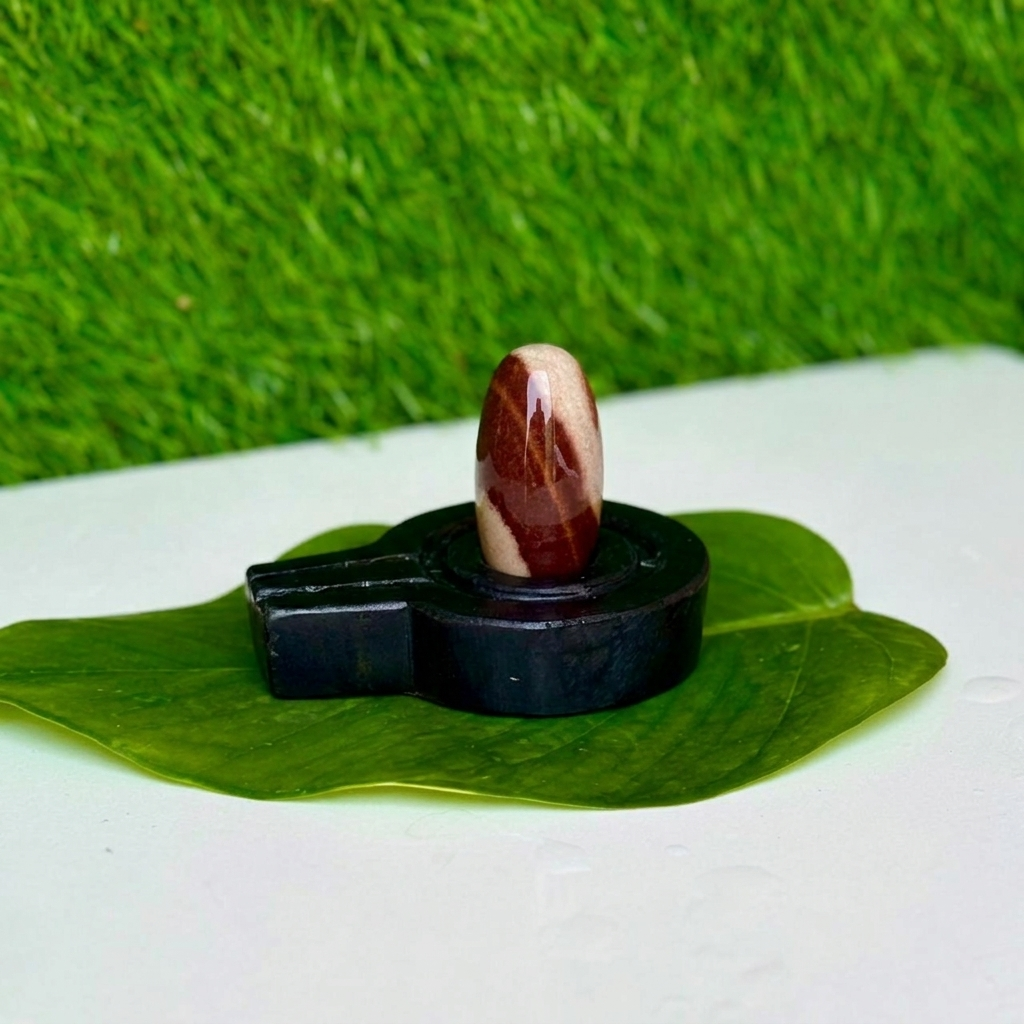Original Dual-Tone Narmadeshwar Shivling with Black Jaladhari (2 Inch)