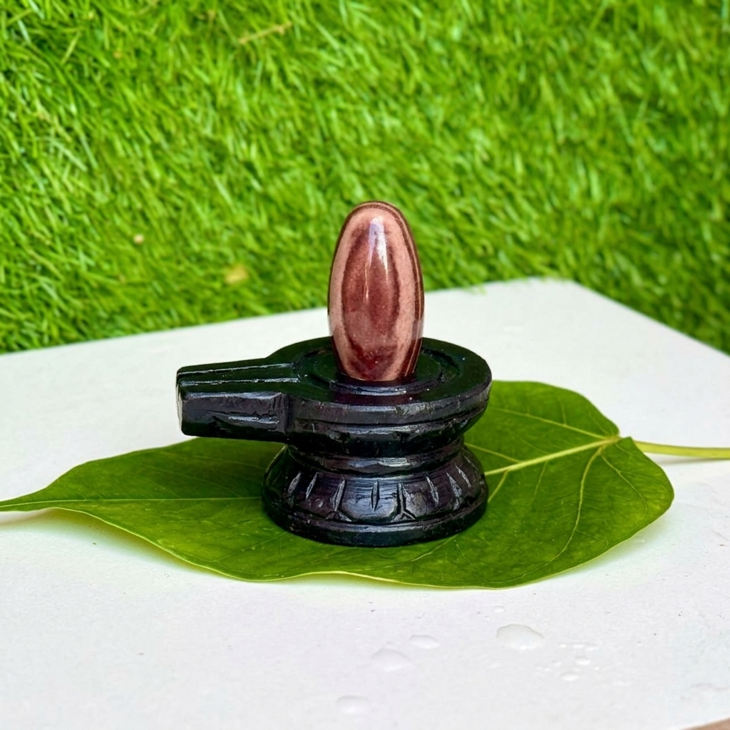Premium Dual-Tone Narmadeshwar Shivling with Designer Black Jaladhari (2 Inch)