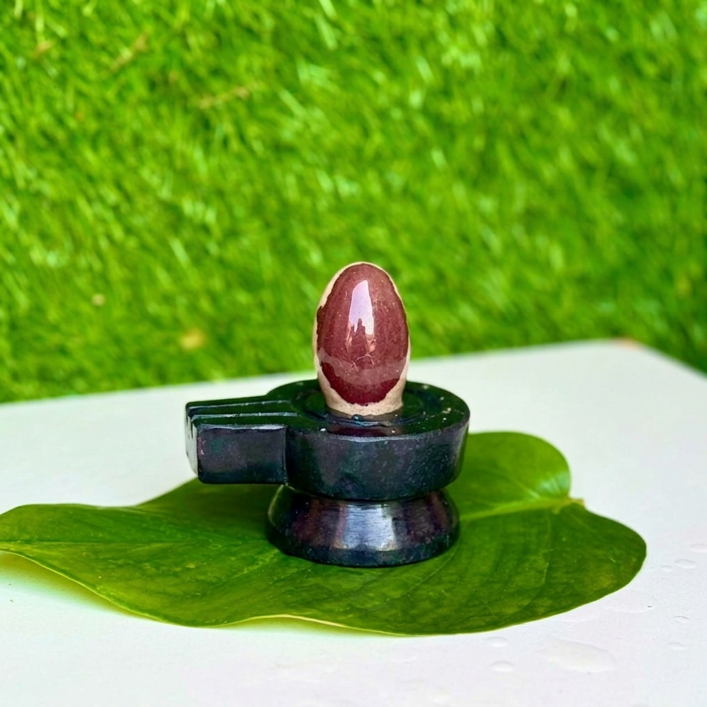 Premium Dual-Tone Narmadeshwar Shivling with Designer Black Jaladhari (2 Inch)