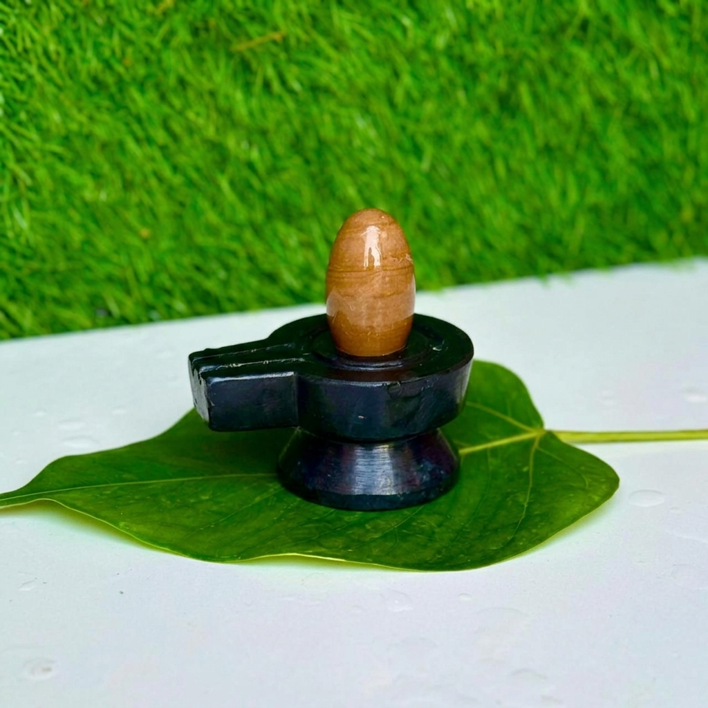Original Golden Narmadeshwar Shivling with Premium Black Jaladhari (2 Inch)