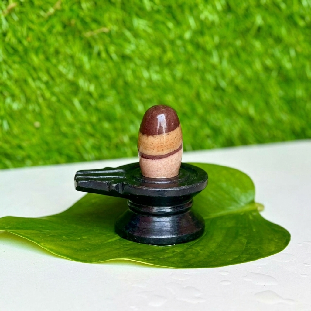 Original Tricolor Narmadeshwar Shivling with Premium Black Jaladhari (2 Inch)