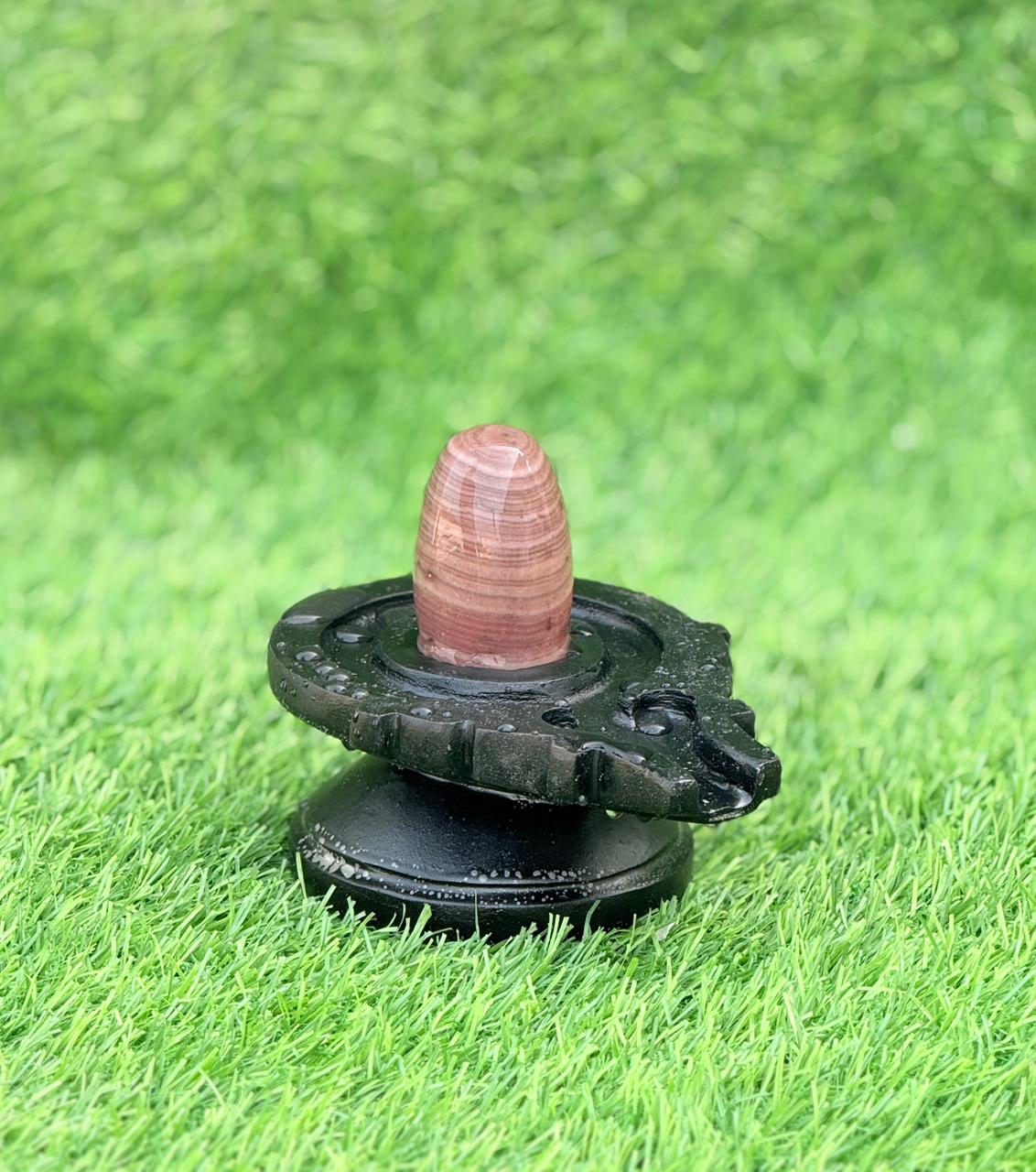 Premium Striped Narmadeshwar Shivling with Designer Black Jaladhari (2 Inch)