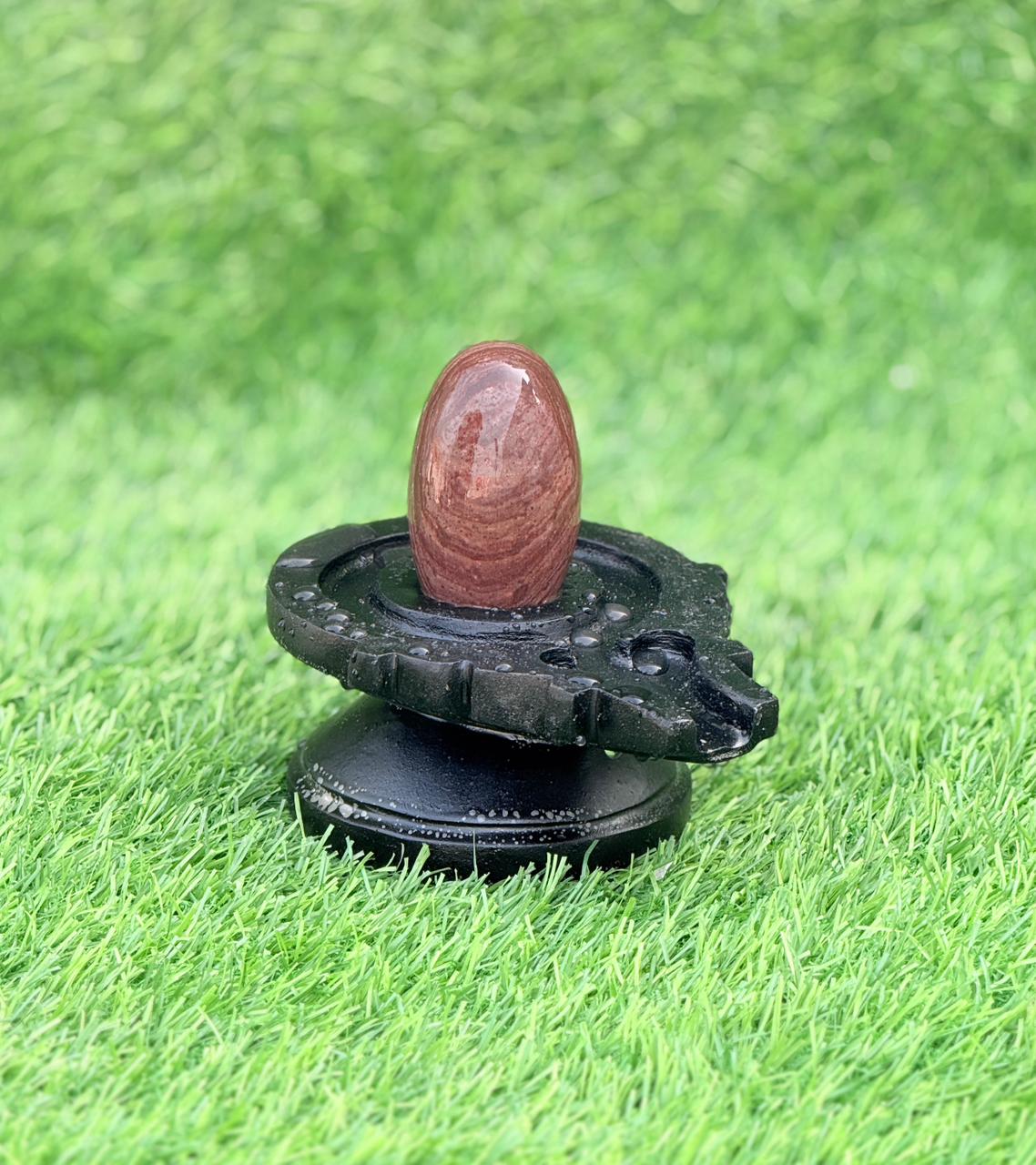 Premium Natural Banded Narmadeshwar Shivling with Designer Black Jaladhari (2 Inch)