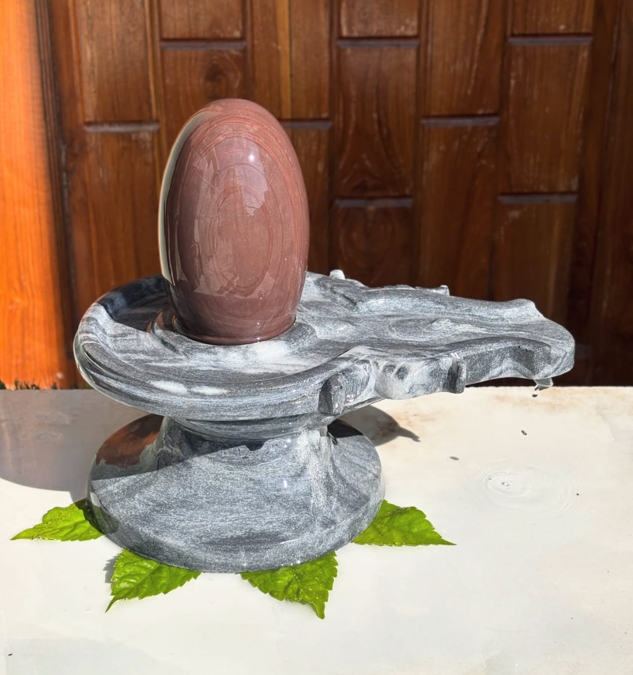4 inch Shivling set with 8 inch damru base