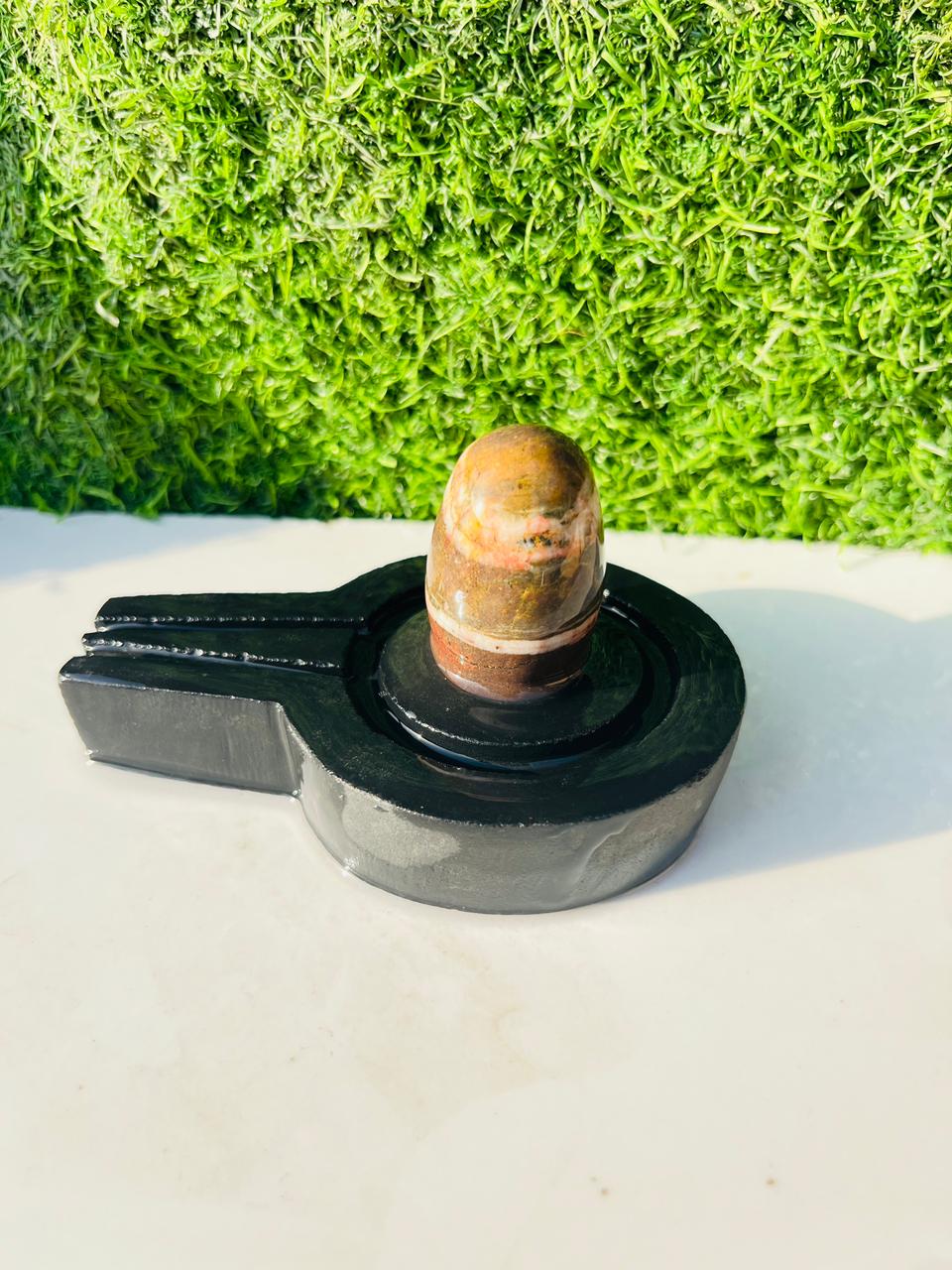 Sacred Brown Narmadeshwar Shivling with Premium Black Yoni Base